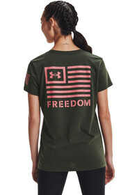 Under Armour Short Sleeve Freedom Banner T-Shirt Women's baroque green pink back graphic